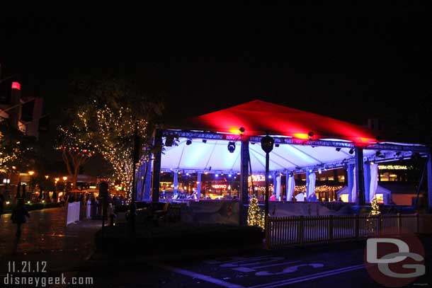 The ice skating rink had a fair amount of activity this evening.