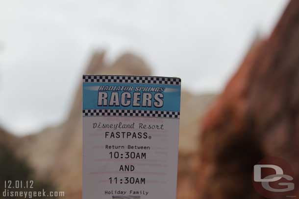 Time for the Racers.. I think this is only my second Fastpass for the attraction.  Since I arrive so late in the day usually they are long gone.