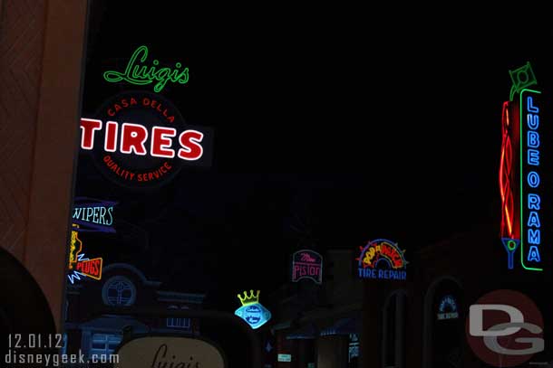 We stopped for a minute right before entering Luigis.  So here is a picture of the neon signs inside.