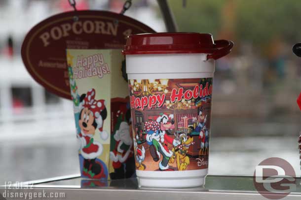 A holiday popcorn bucket.