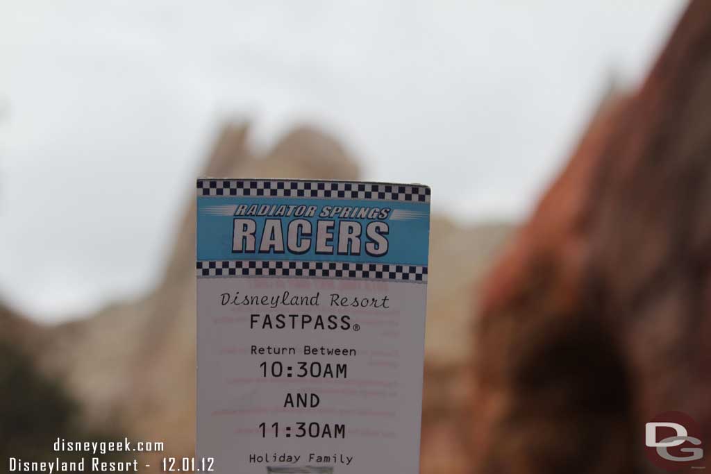 Time for the Racers.. I think this is only my second Fastpass for the attraction.  Since I arrive so late in the day usually they are long gone.