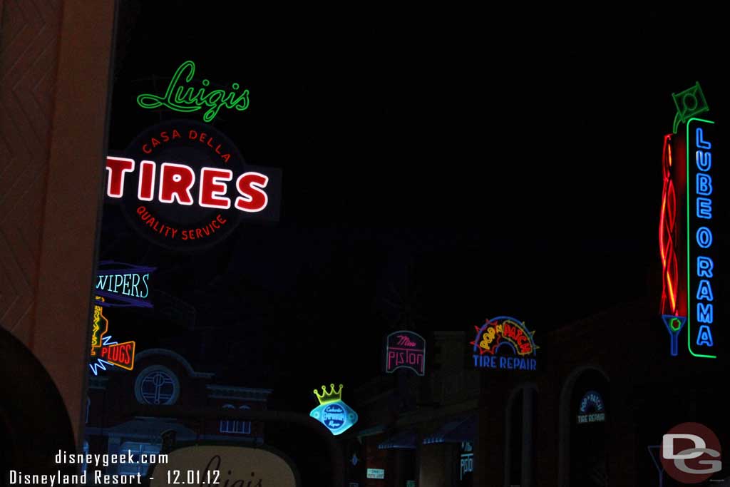 We stopped for a minute right before entering Luigis.  So here is a picture of the neon signs inside.