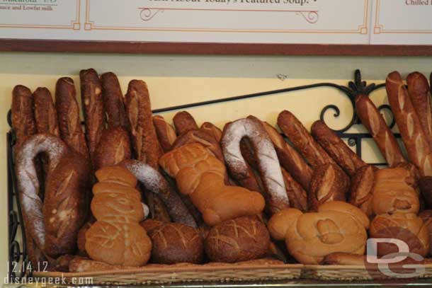 While waiting in the slow line at the Wharf cafe spotted some holiday shaped bread.