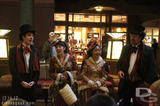 Stopped by the Grand Californian lobby to listen to the Dickens Carolers