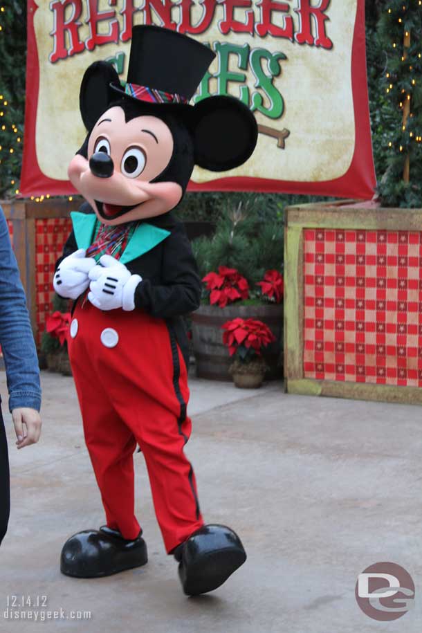 Mickey out for pictures at the Jingle Jangle Jamboree.