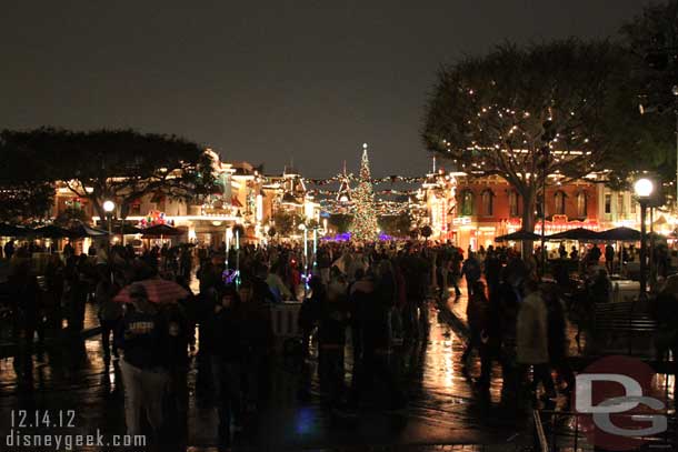 A look down Main Street.  The 5:30 Candlelight was cancelled this evening due to the rain.