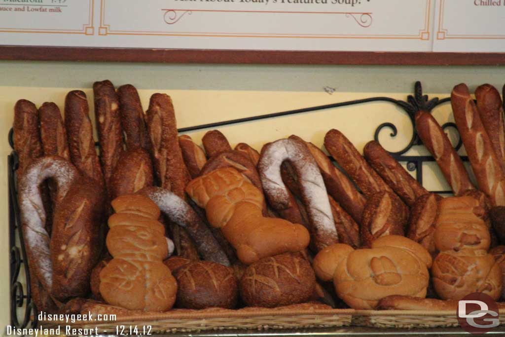 While waiting in the slow line at the Wharf cafe spotted some holiday shaped bread.