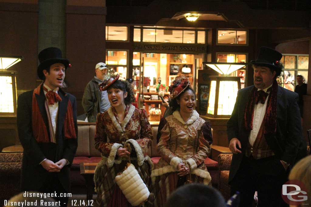 Stopped by the Grand Californian lobby to listen to the Dickens Carolers