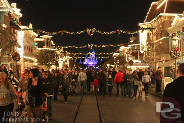 A look down Main Street USA as I wait for the Wintertime Enchantment.