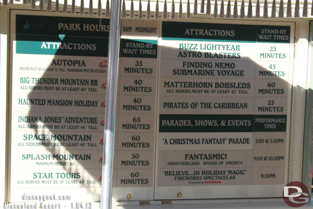 A check of the wait times at 1:00pm