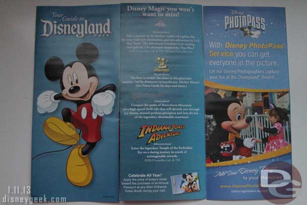 The current Disneyland map, notice the back cover now features PhotoPass, Kodak is gone.