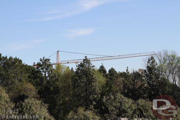 The skyline has changed a bit, a large tower crane is visible over the trees.  This is being used for the Big Thunder work.