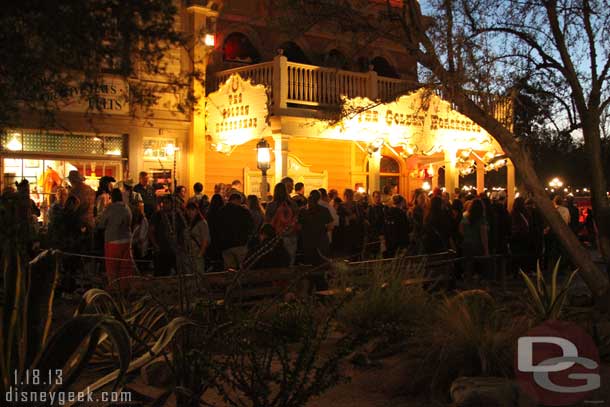 A good size crowd waiting for the 6:30 annual passholder showing of the Golden Horseshoe Revue tonight (note the 5:15pm show was cancelled today).