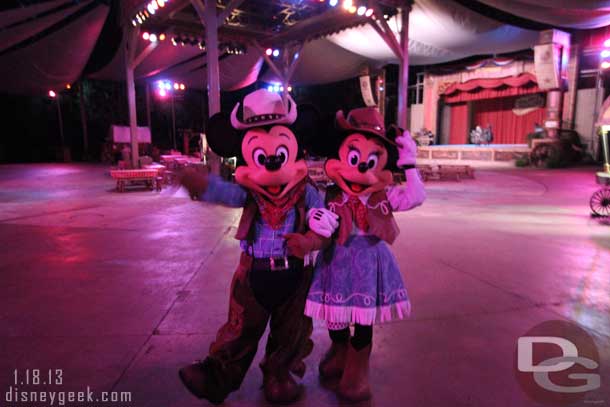 Stopped by the Big Thunder Ranch Jamboree and Mickey and Minnie were hanging out, as well as a handful of other cast members and only a couple of guests.