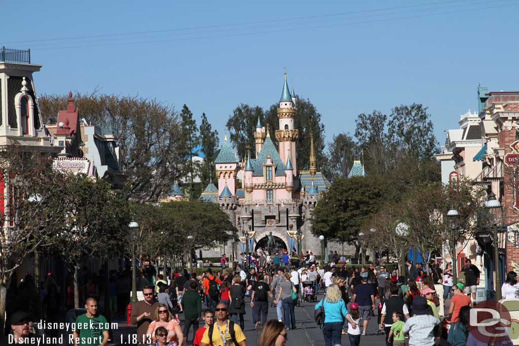 Main Street USA this afternoon.  The snow has melted on the castle (Speaking of melting.. it was pushing 80 degrees out this afternoon and was a picture perfect day).