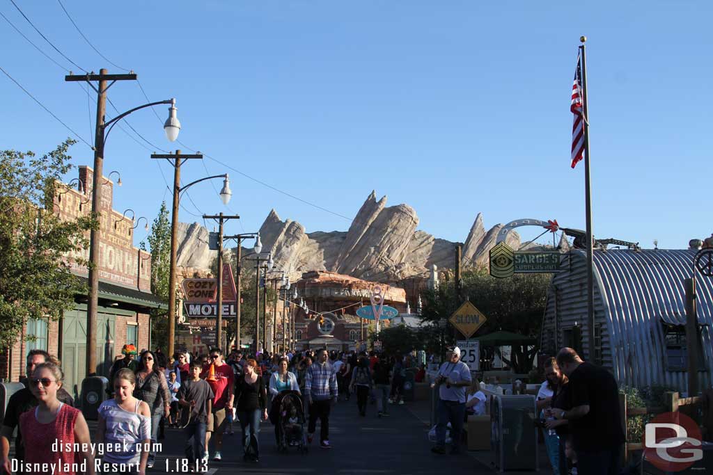 A look down Route 66.  The telephone poles on the right side of the street that were used for Christmas decorations have been removed.