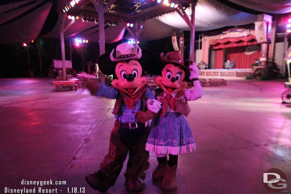 Stopped by the Big Thunder Ranch Jamboree and Mickey and Minnie were hanging out, as well as a handful of other cast members and only a couple of guests.