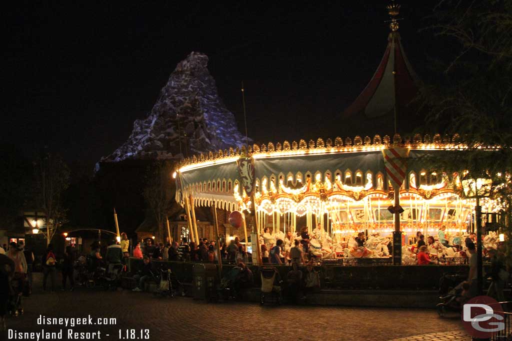 Walking back through Fantasyland, fairly peaceful this evening.