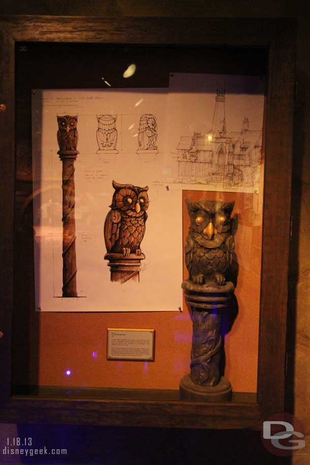 At the end of the hall in the display case is this Owl Newel Post