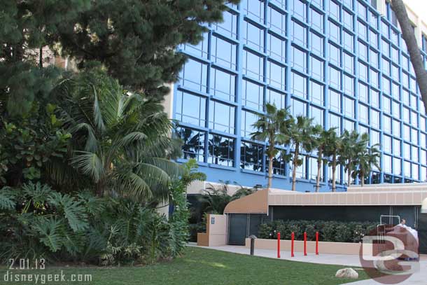 Over at the Disneyland Hotel the walls that were around the end of the Fantasy Tower are all gone and the area cleaned up.