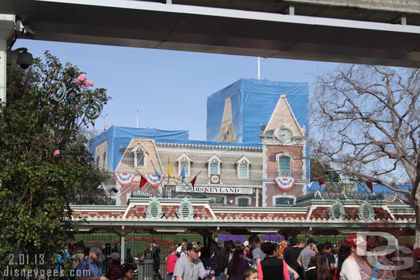 Waiting to get into Disneyland.  The lines were moving rather slowly this afternoon and were backed up beyond the Monorail beam.