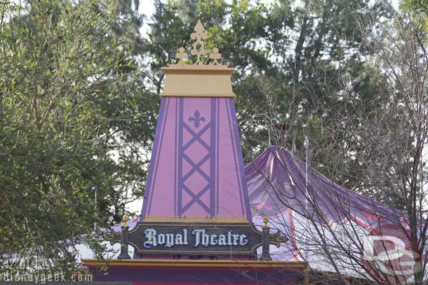 The signage and entrances for the theater are in place.