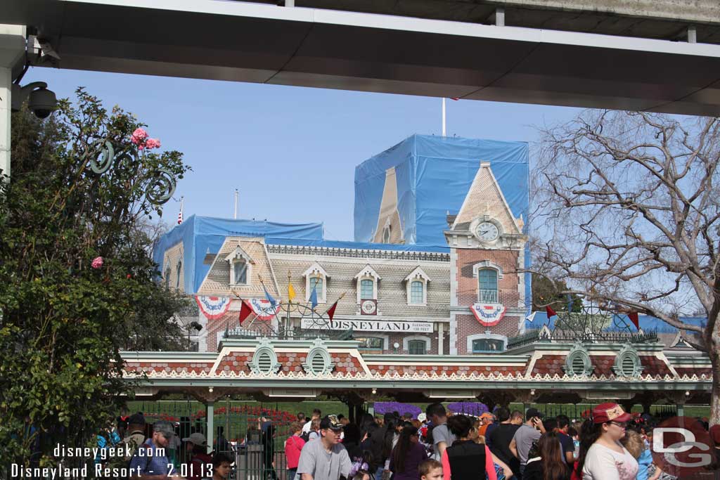 Waiting to get into Disneyland.  The lines were moving rather slowly this afternoon and were backed up beyond the Monorail beam.