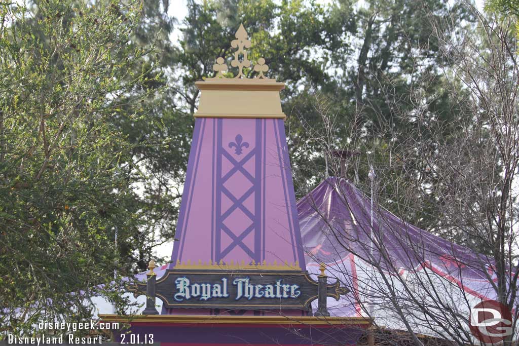 The signage and entrances for the theater are in place.