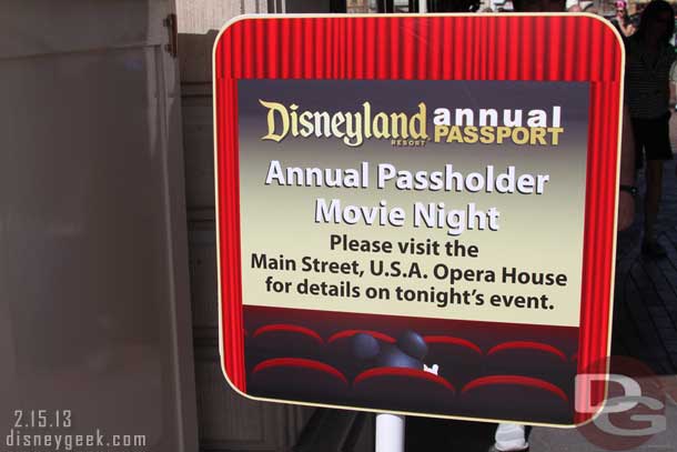 This evening they were showing Lady and the Tramp in the Opera House for Annual Passholders.