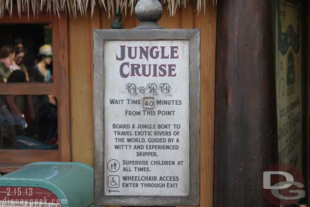 Speaking of lines... 40 minutes for the Jungle Cruise this afternoon.