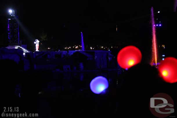 Fantasmic returned this evening.  I managed to find two sets of Glow Ears to stand behind and see how they interact with the show.  As I looked around the audience I saw maybe a handful of them only.