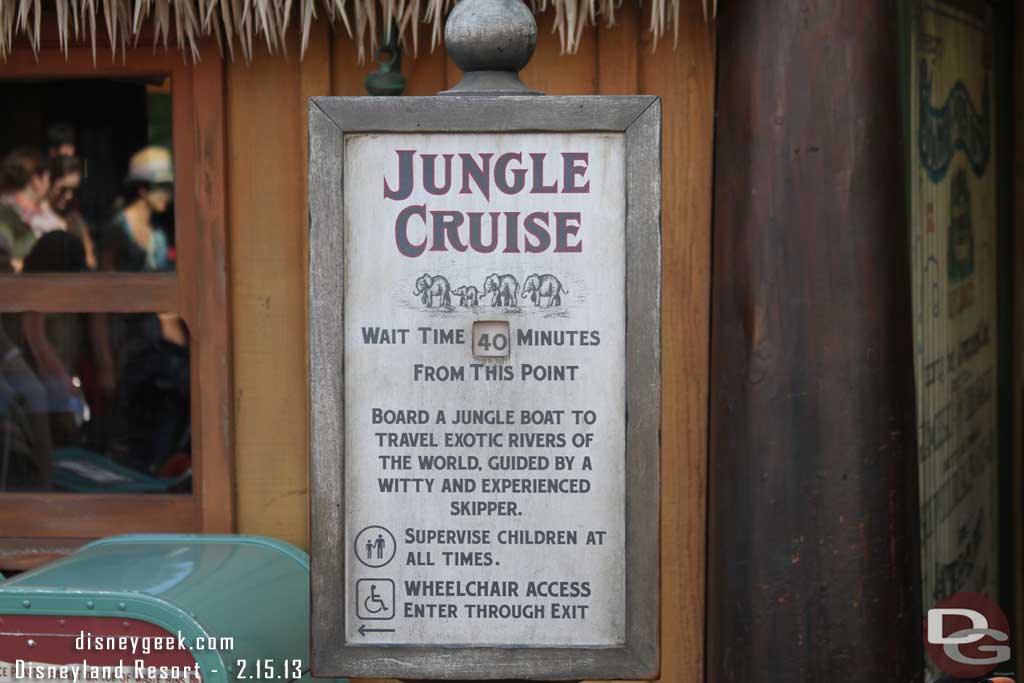 Speaking of lines... 40 minutes for the Jungle Cruise this afternoon.