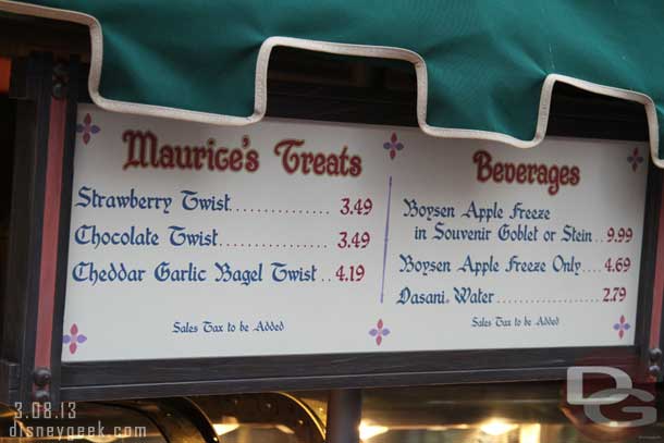 The menu for Maurices Treats