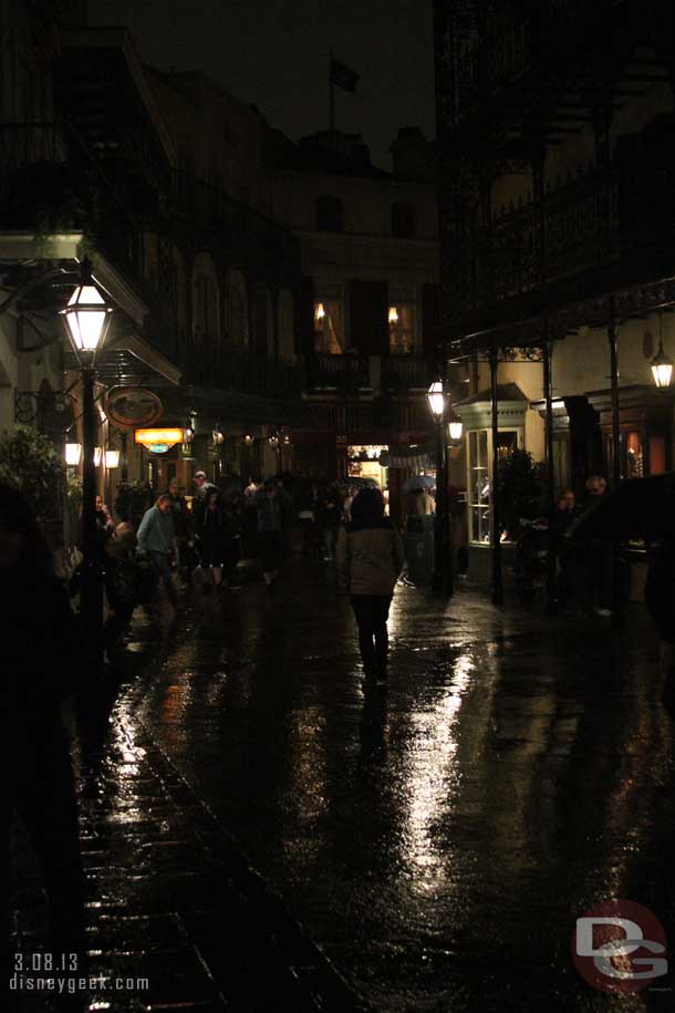 While onboard the train the rain started to fall.  I know hard to tell in this picture of New Orleans Square..