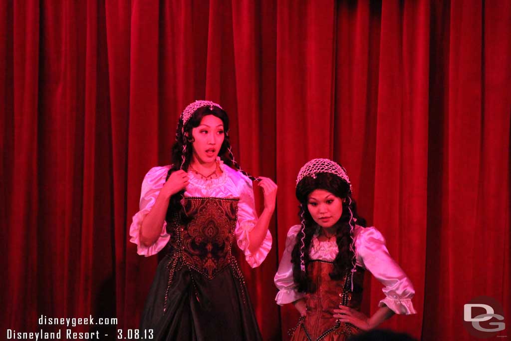 A couple of cast members interact with the kids sitting up front (children can sit on the floor in the front for the show).