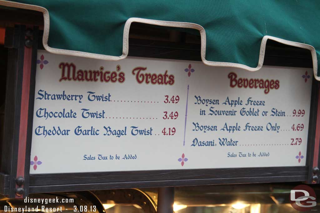 The menu for Maurices Treats