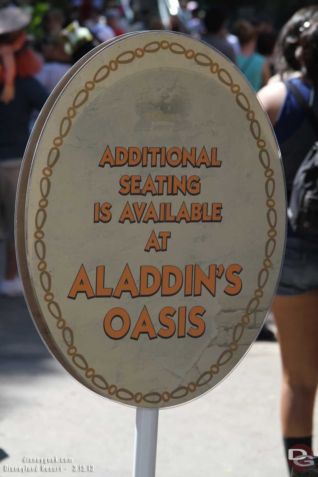 The Oasis was open for seating, this sign by the BBQ line.