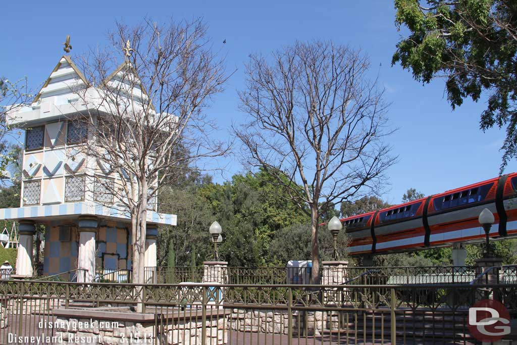 The Royal Walk is all removed.   Back to Monorail Orange.. after being stopped it started to back up and head back to Downtown Disney.    