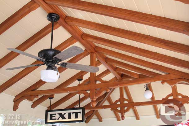 The exterior of the Main Street Station looks great.  Look at the ceiling above the queue.