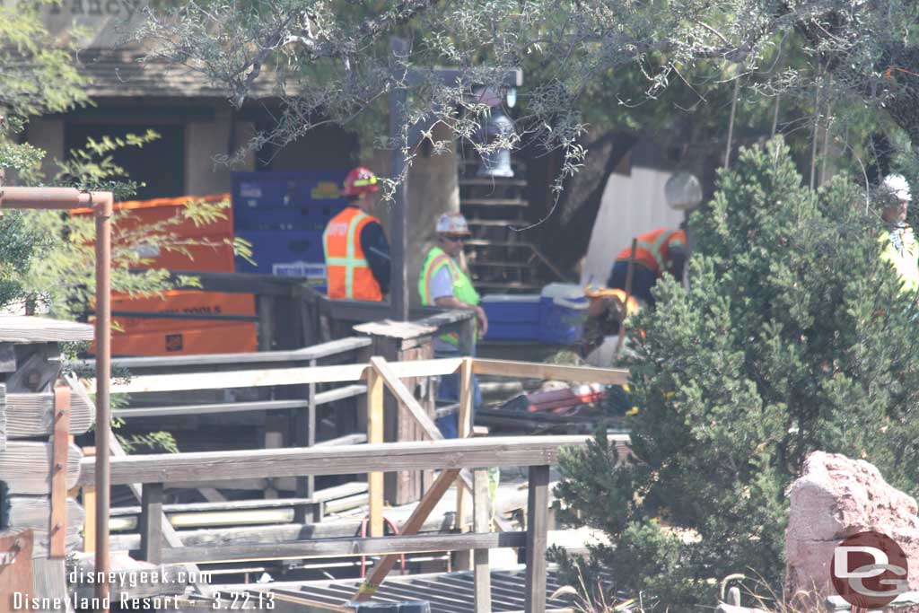 A crew working on the area that leads backstage.  Guessing the switch track.