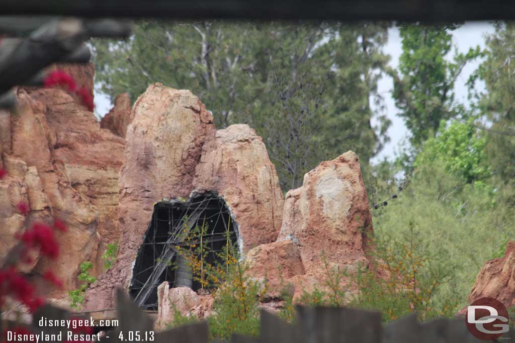 A closer look at Big Thunder shows a hole cut into the mountain.  Guessing they are doing some repair work to the facade.