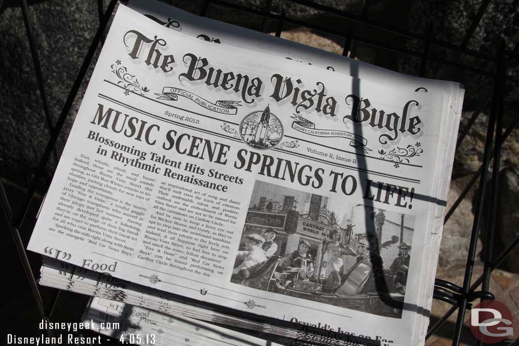 At DCA the Spring Issue of the Buena Vista Bugle is on news stands.  Be sure to pick up a copy if you are in the park, its a fun read!