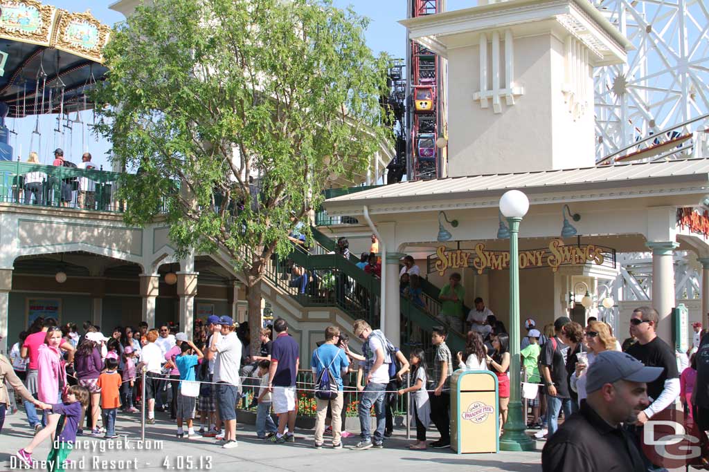 The swings have returned and the line was using the extended queue underneath.