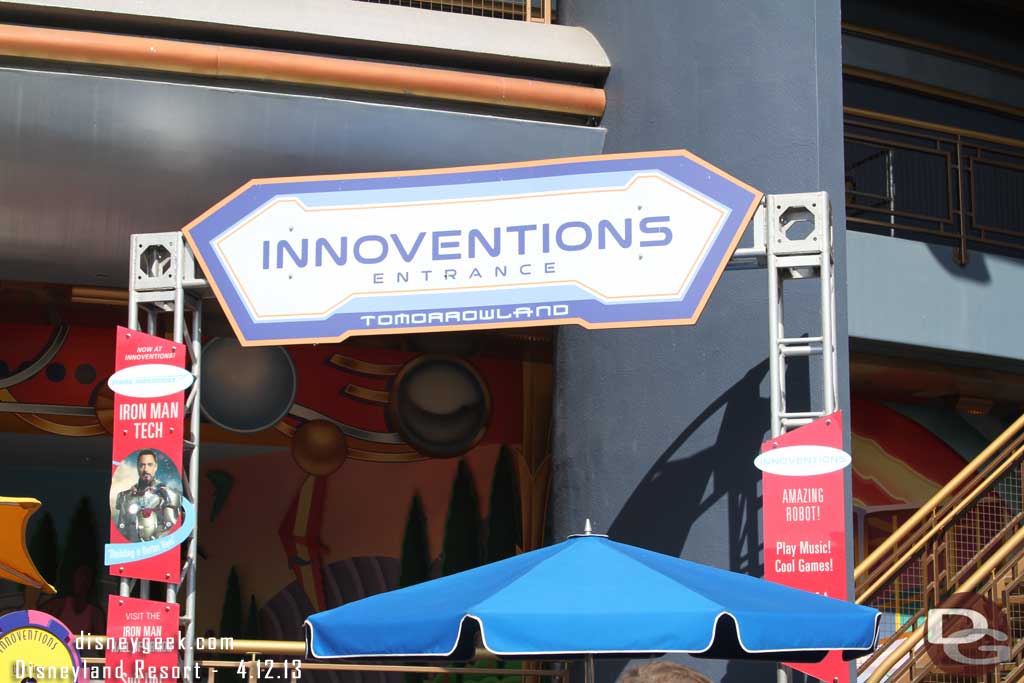 Innoventions has signage up for the Iron Man Tech exhibit.