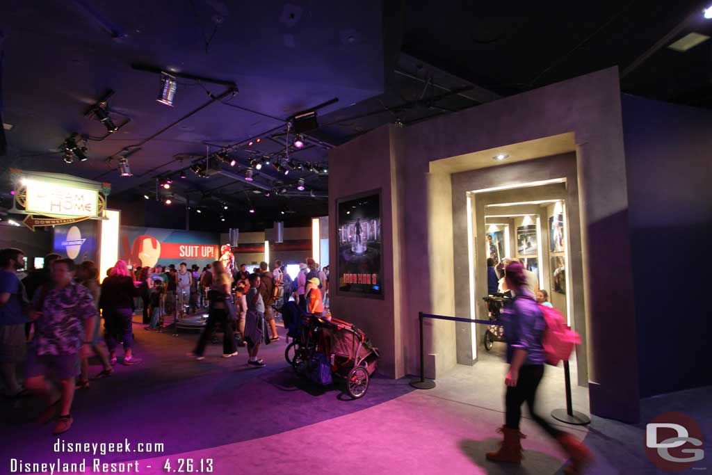 They switched the guest flow at the Iron Man exhibit. If you want to do the suit up experience they had the queue going through what was being used as the exit the first night.