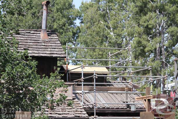 Scaffolding going up on the Big Thunder load/unload building.