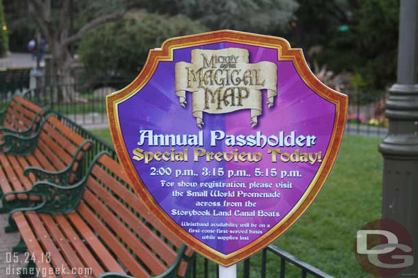 An Annual Passholder preview for Mickey and the Magical Map was to be held today.  