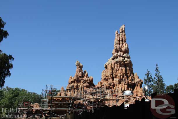 The Big Thunder project is moving along.  Scaffolding is up on some of the mountain now.