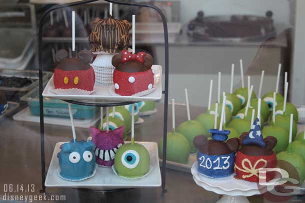 Walking through Downtown Disney some of the candy apple choices.