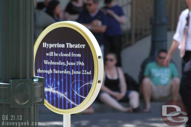 Signage saying the Hyperion would be closed.